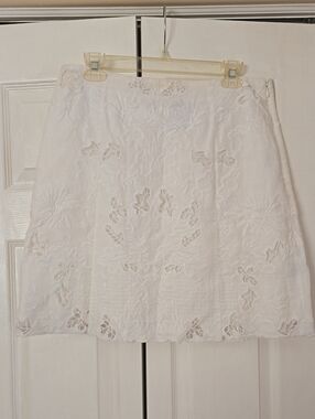 Yoana Baraschi Size 10 White Embroidered Eyelet A-Line Mini Skirt